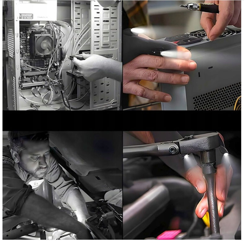 Rękawiczki LED podczas prac technicznych